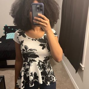 black and white flower peplum shirt